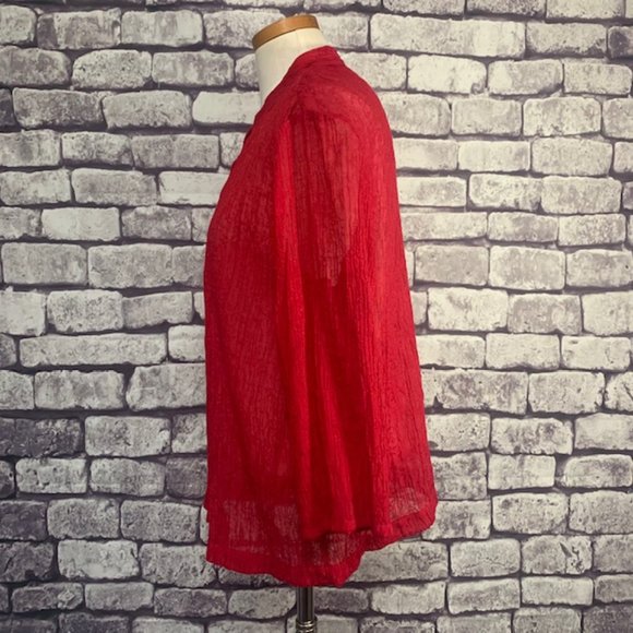 J. Jill Red Button Down Semi Sheer Blouse Size L - Picture 4 of 9
